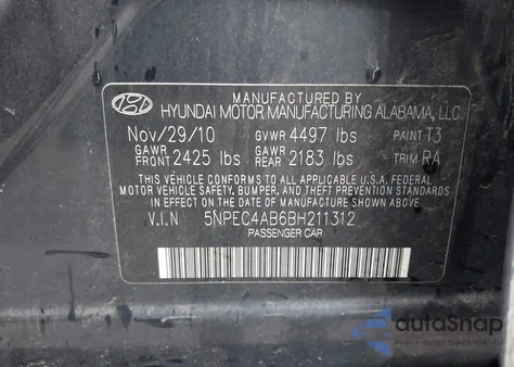2011 Hyundai Sonata Se/Limited из США, поврежденный, VIN 5NPEC4AB6BH211312